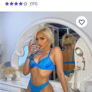 SAVAGE X FENTY Bra plunge half cup bra w mesh & Lace Trim Wildflower Blue 36DDD